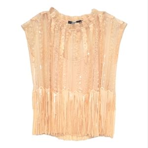 Eva Franco Anthropologie Peach Sheer Sequin Fringe Top